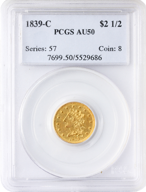 1839-C $2.50 Classic PCGS AU50