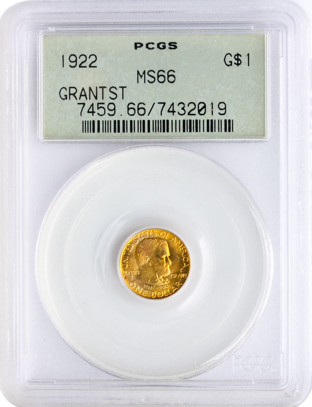 1922 $1 Grant Commemorative Gold Coin PCGS Mint State 66(MS66)