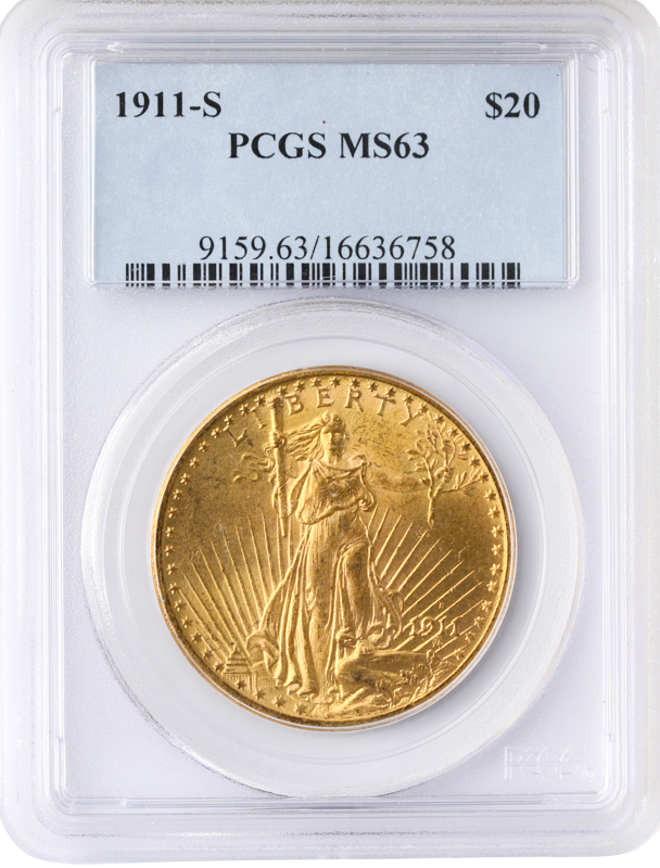 1911-S $20 St. Gaudens PCGS MS63