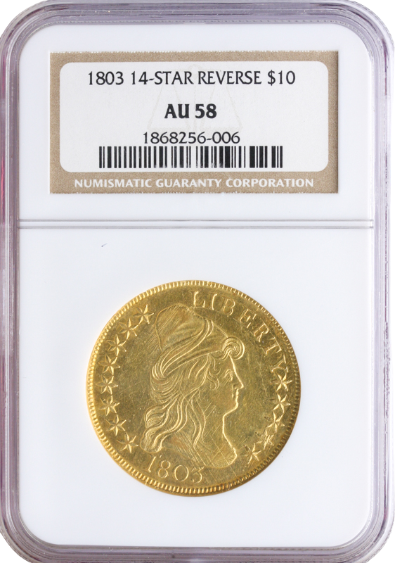 1803 $10 Draped Bust 14-Star Reverse NGC AU58