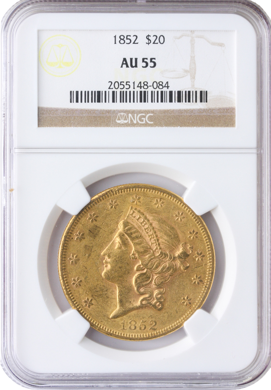 1852 $20 Liberty NGC AU55