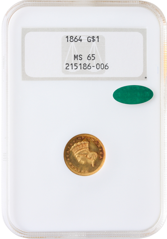 1864 $1 Gold Type 3 NGC MS65 CAC