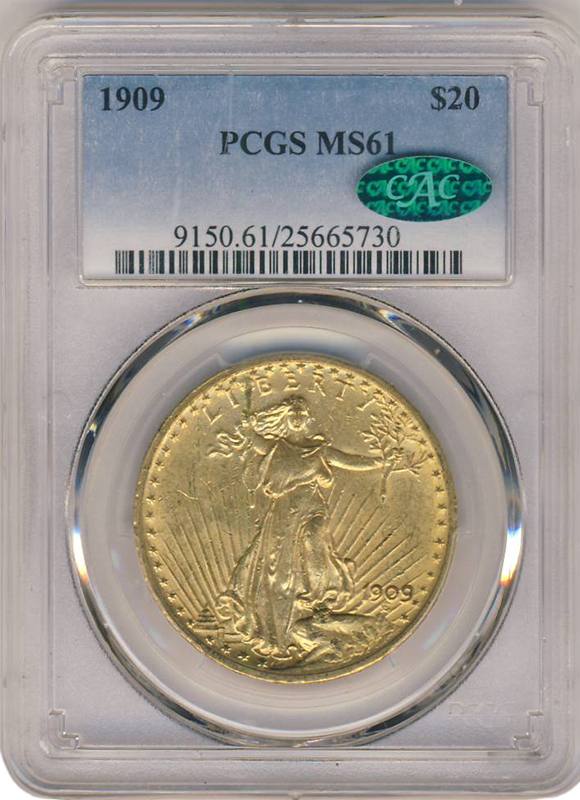 1909 $20 Saint Gaudens PCGS MS61 CAC