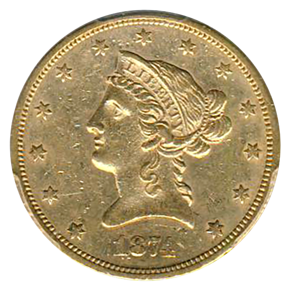 1874-S $10 Liberty PCGS AU53 CAC