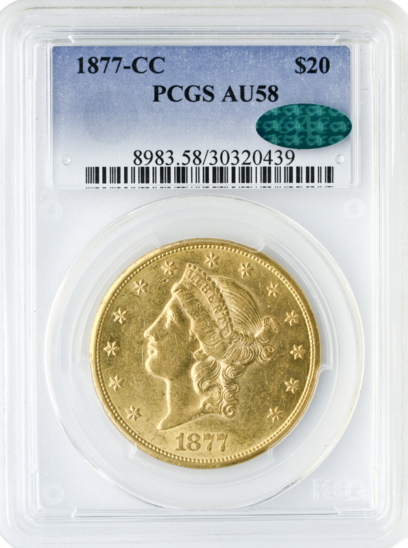 1877-CC $20 Liberty Gold Coin PCGS About Uncirculated 58(AU58) CAC