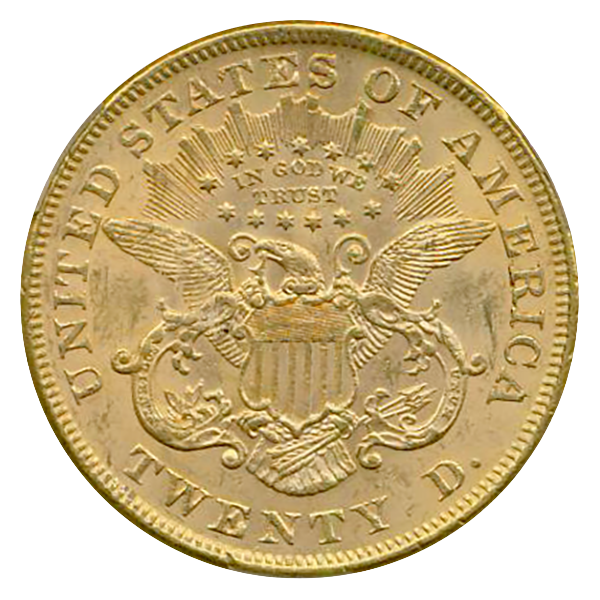 1873 $20 Liberty Open 3 PCGS CACG MS62