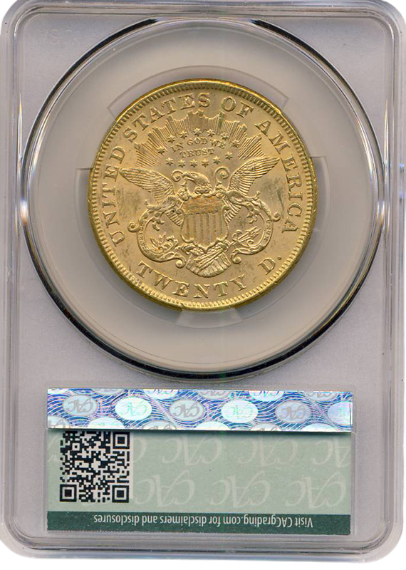 1873 $20 Liberty Open 3 PCGS CACG MS62