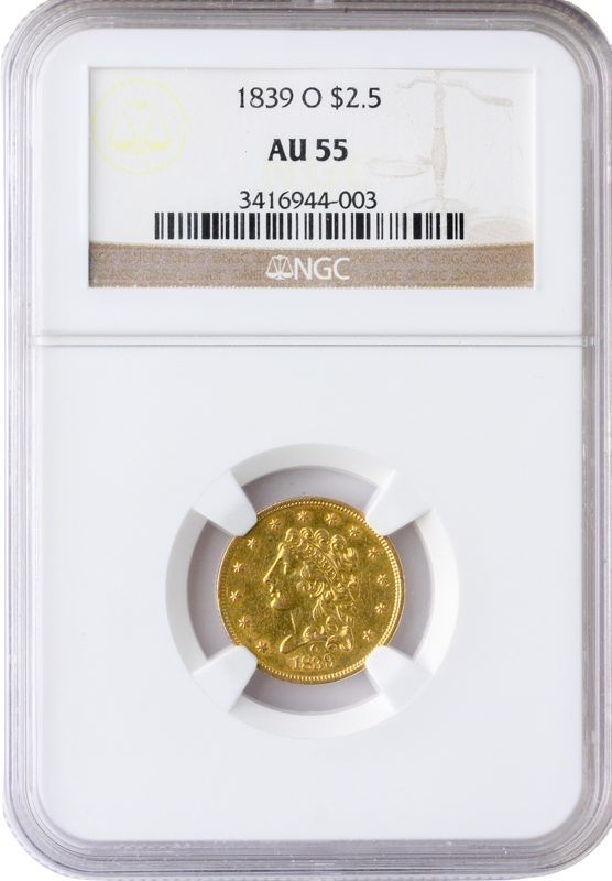 1839-O $2.50 NGC AU55