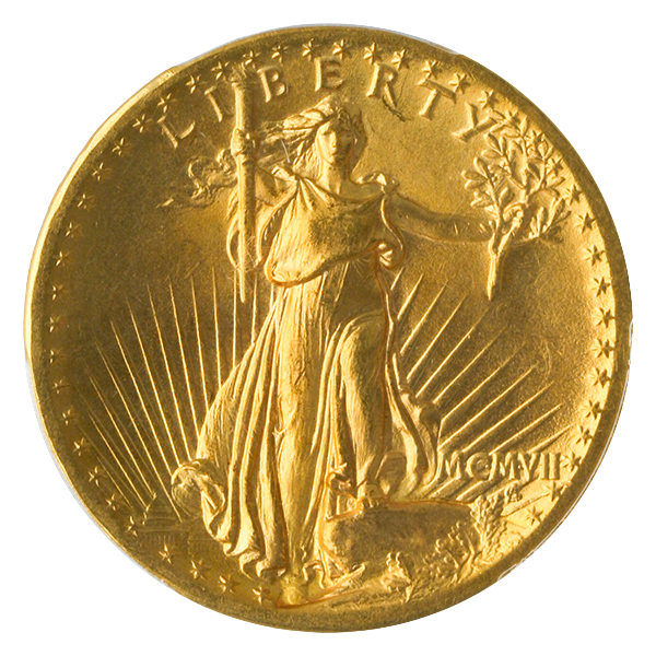 1907 $20 Saint Gaudens Flat Edge High Relief PCGS MS66