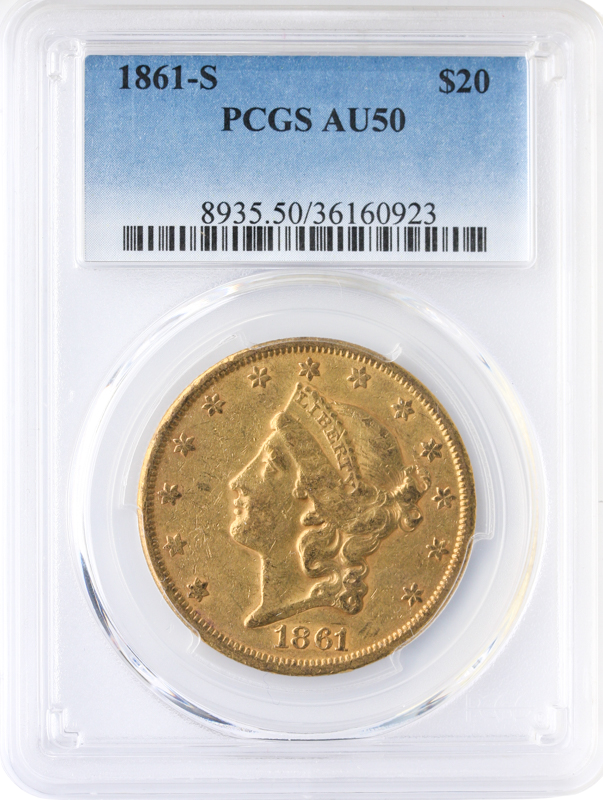 1861-S $20 Liberty PCGS AU50