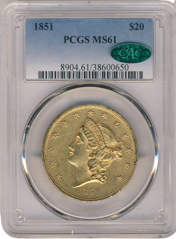 1851 $20 Liberty PCGS MS61 CAC