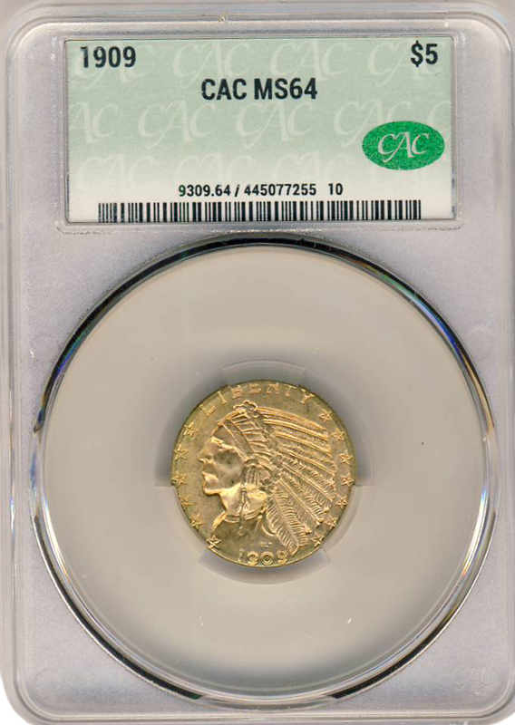 1909 $5 Indian CACG MA64