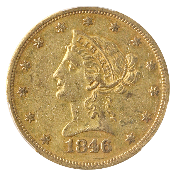 1846/5-O $10 LIberty PCGS AU53 CAC