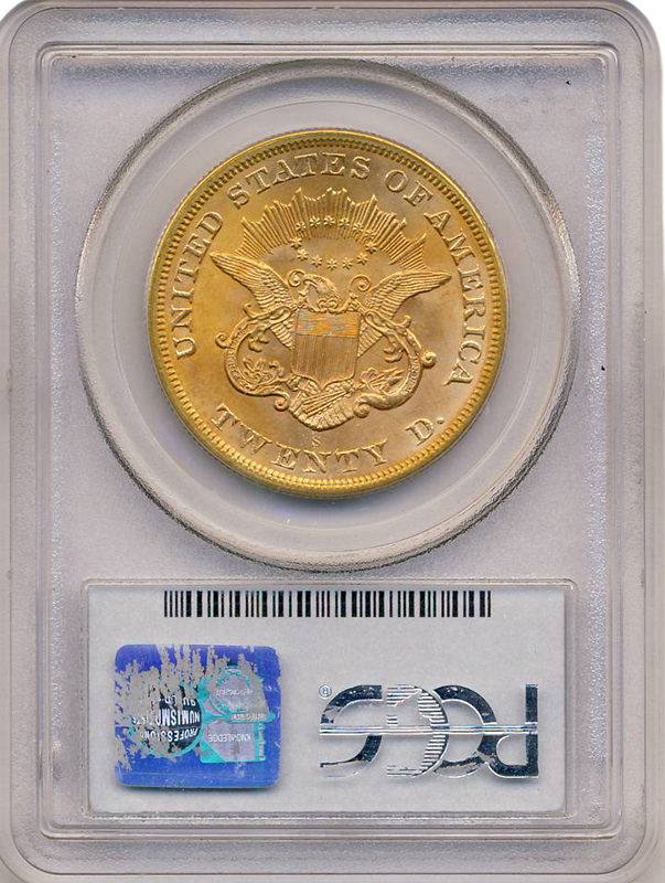 1865-S $20 Liberty Brother Jonathan PCGS MS65