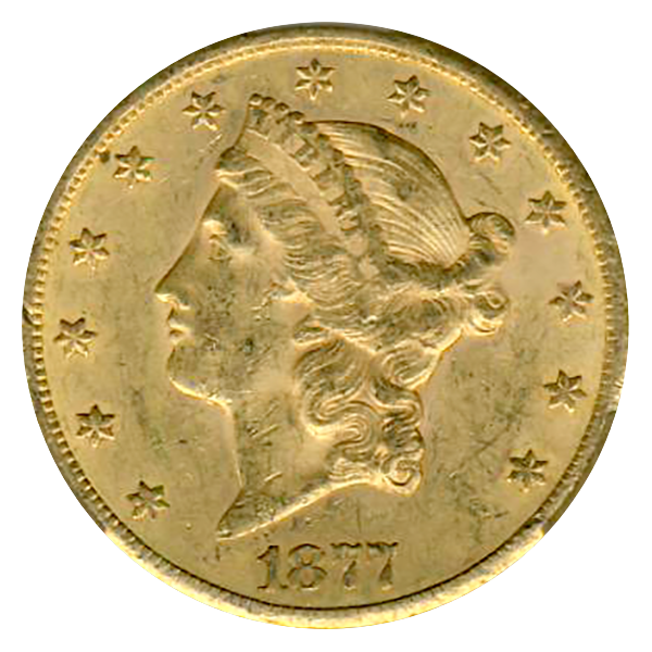 1877-CC $20 Liberty CACG  AU58