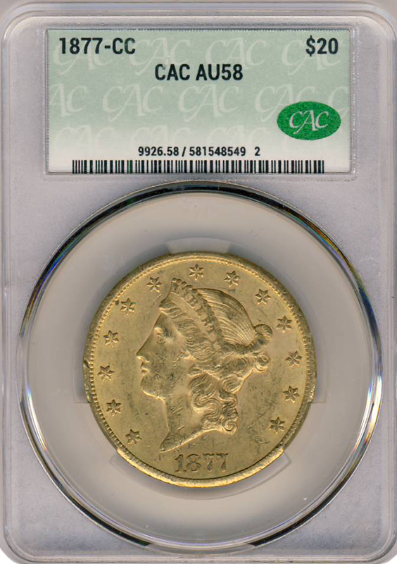 1877-CC $20 Liberty CACG  AU58