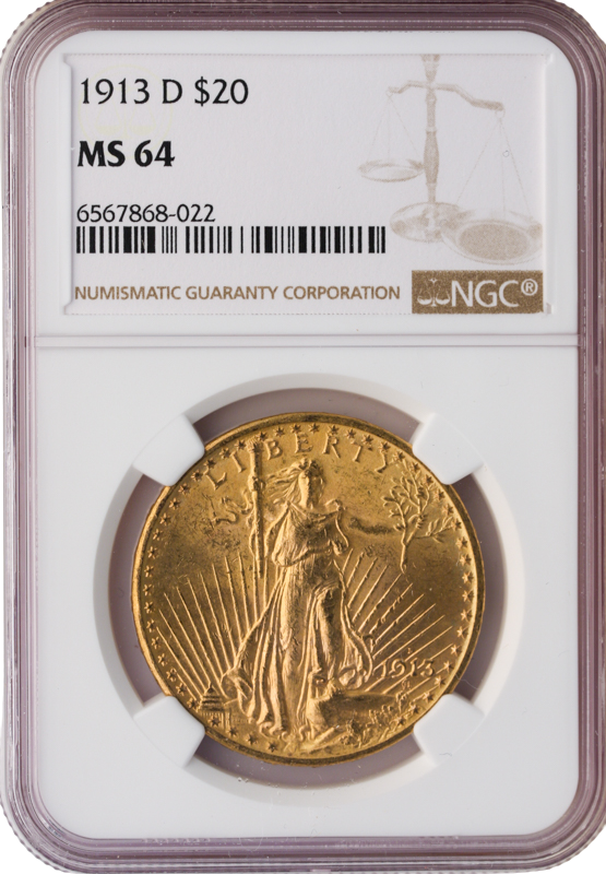 1913-D $20 Saint Gaudens NGC MS64