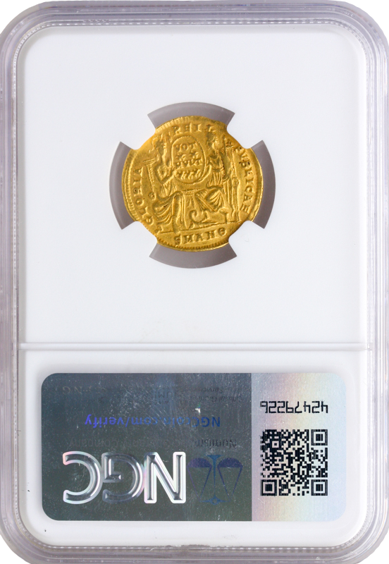 Roman Empire Constantius Solidus NGC XF Strike:5 Surface:2 4.4g Brushed Edge Bend