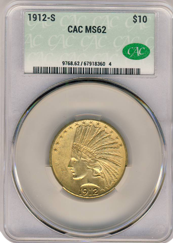 1912-S $10 Indian CACG MS62