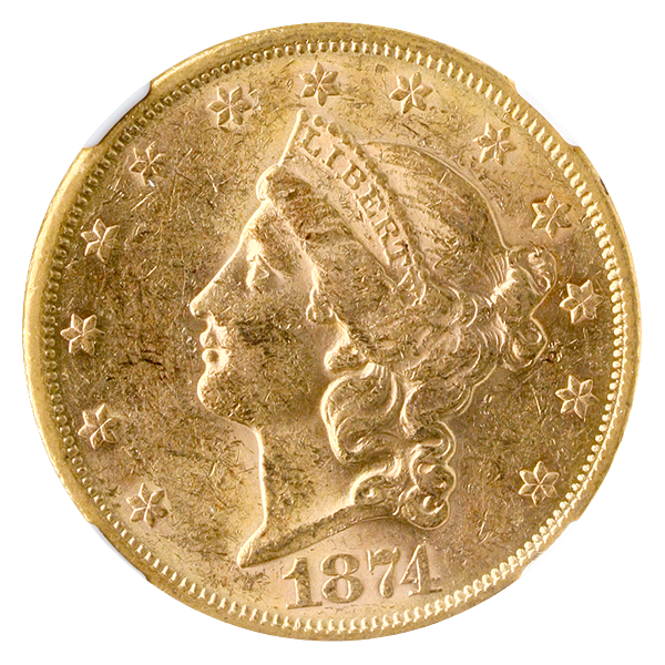 1874-S $20 Liberty NGC AU55