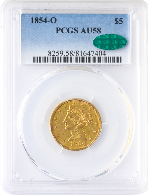 1854-O $5 Liberty PCGS AU58 CAC