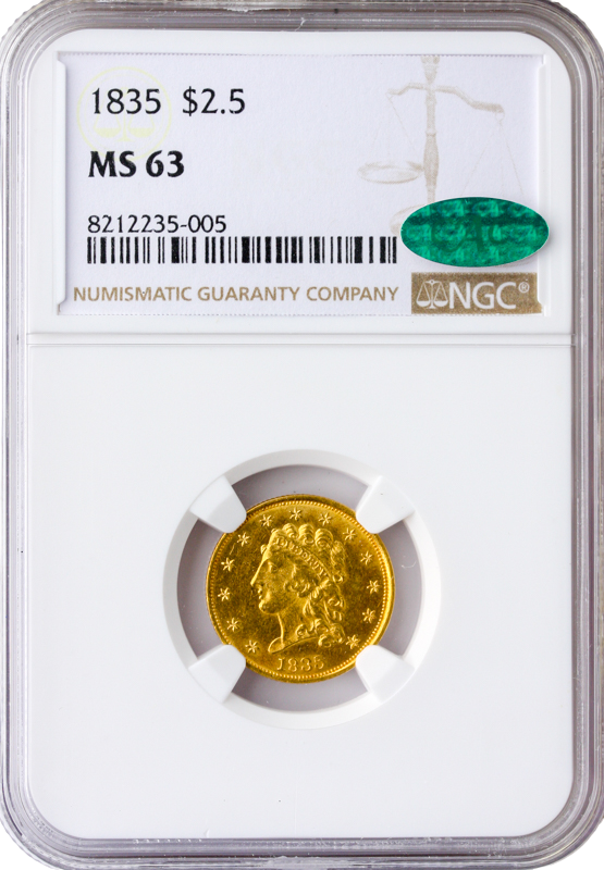 1835 $2.50 Classic NGC MS63 CAC