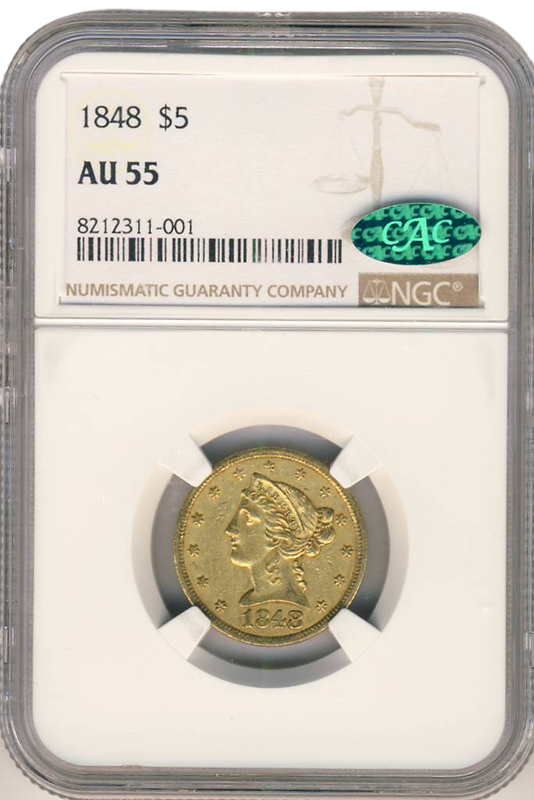 1848 $5 Liberty NGC AU55 CAC