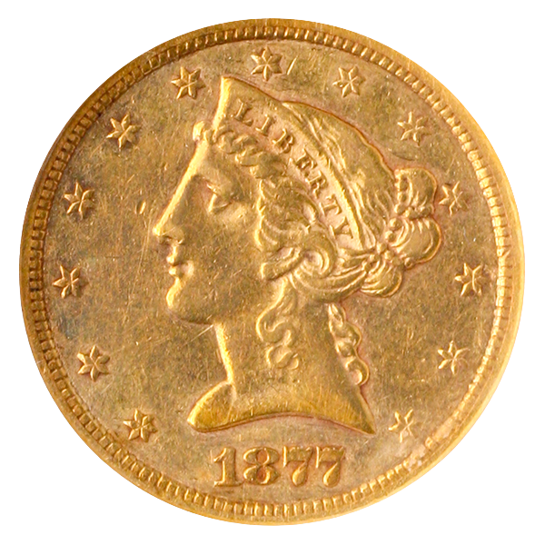 1877-CC $5 Liberty NGC AU53