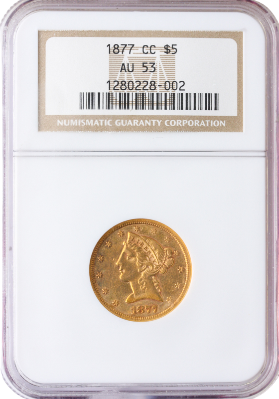 1877-CC $5 Liberty NGC AU53