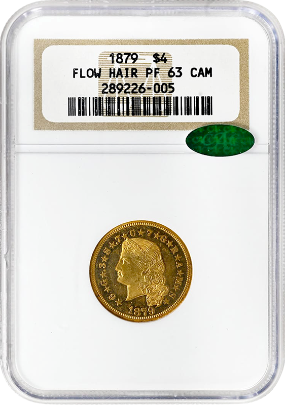 1879 $4 Flowing Hair Stella NGC PR63 CAC CAMEO