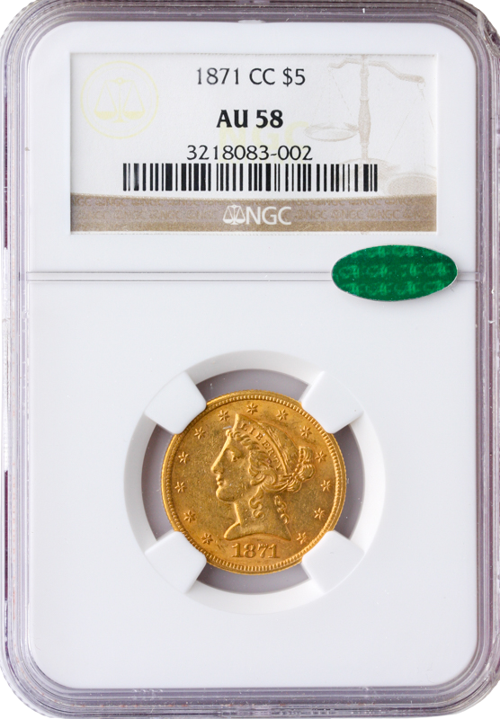 1871-CC $5 Liberty NGC AU58 CAC