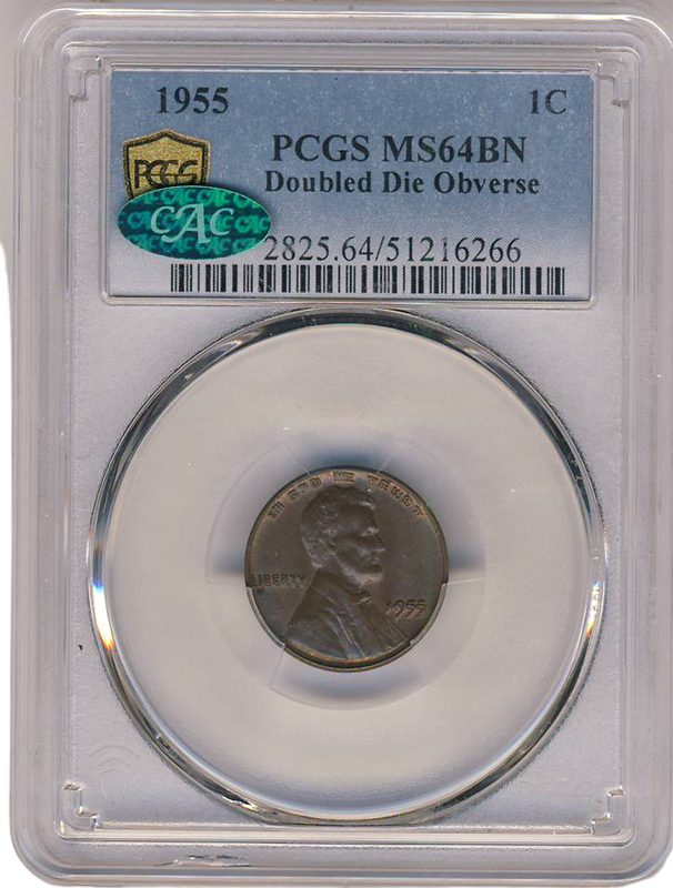 1955 Double Die Lincoln Cent PCGS MS64 BN CAC