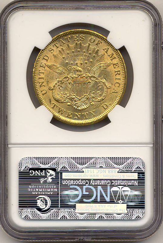 1873 $20 Liberty Open 3 NGC MS60 CAC