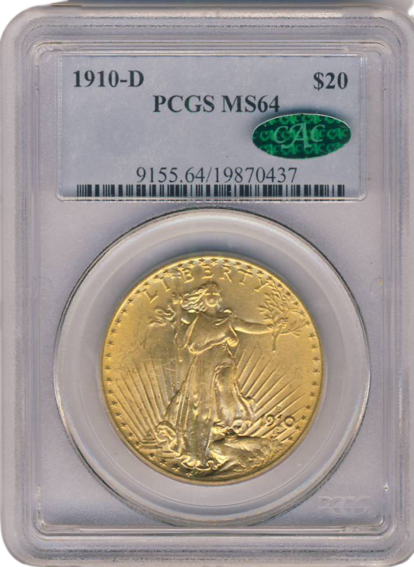 1910-D $20 Saint Gaudens PCGS MS64 CAC