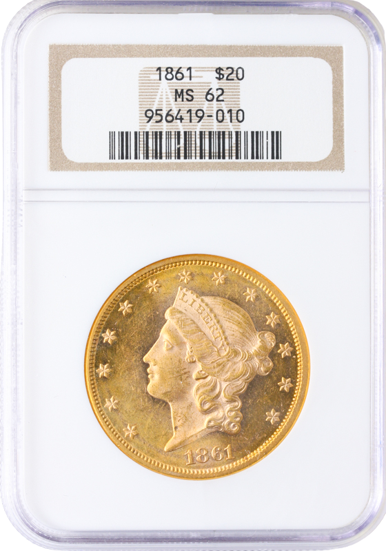 1861 $20 Liberty NGC MS62