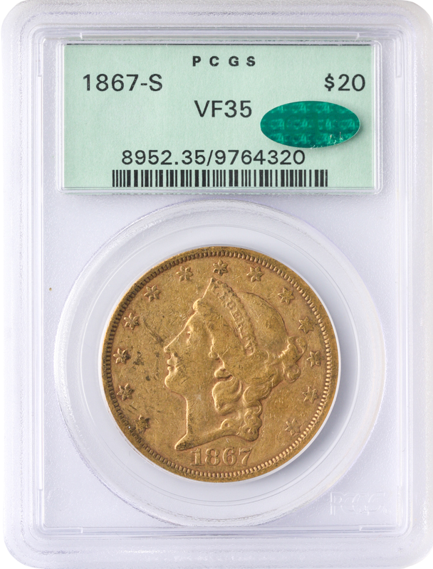 1867-S $20 Liberty PCGS VF35 CAC