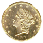 1857-S $20 Liberty SSCA NGC MS66 CAC