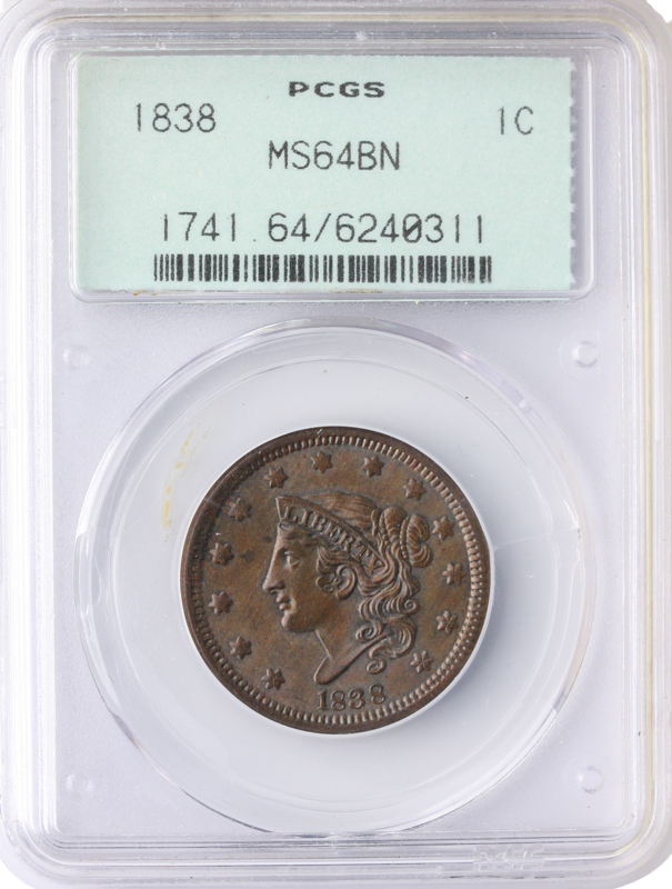 1838 Large Cent PCGS MS64