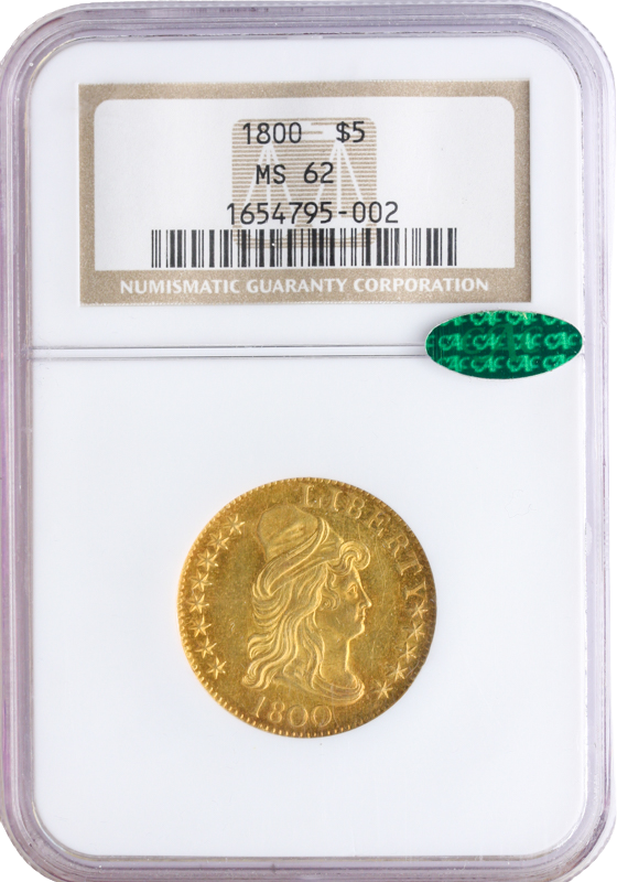 1800 $5 Draped Bust NGC MS62 CAC