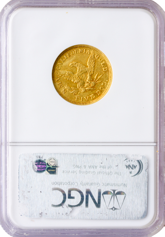 1850 $5 Moffat NGC AU58