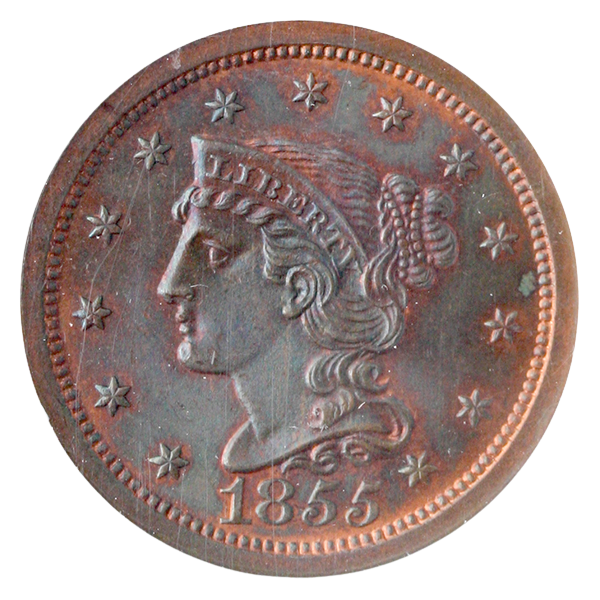 1855 Braided Hair Cent NGC MS66