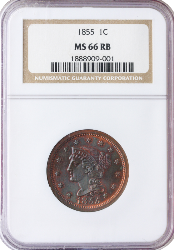 1855 Braided Hair Cent NGC MS66