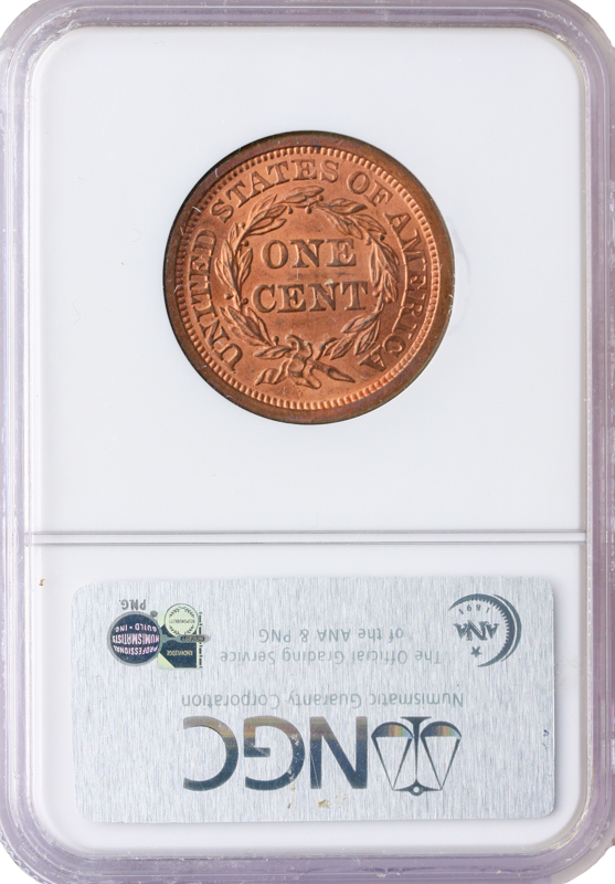 1855 Braided Hair Cent NGC MS66