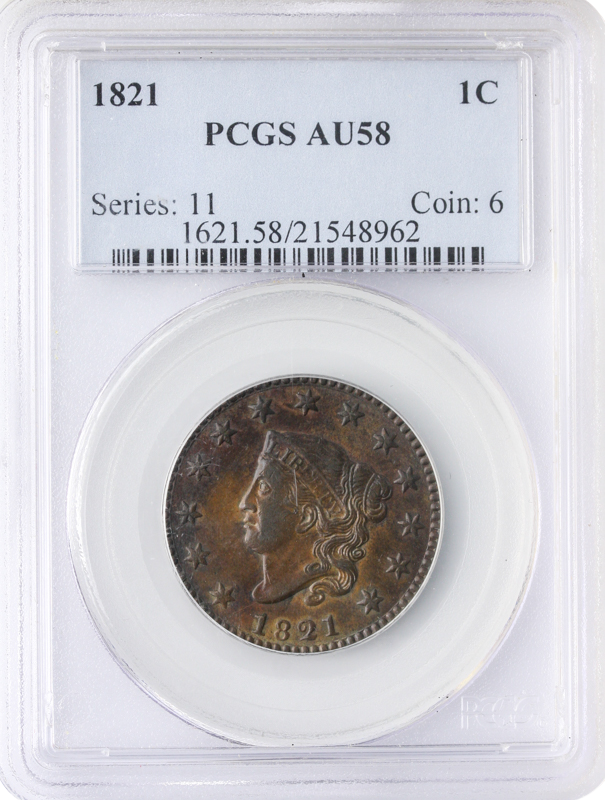 1821 Cornet Head Large Cent PCGS AU58