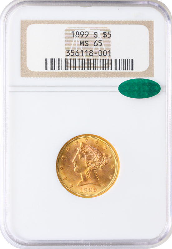 1899-S $5 Liberty NGC MS65 CAC