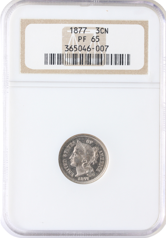 1877 Three Cent Nickel NGC PR65