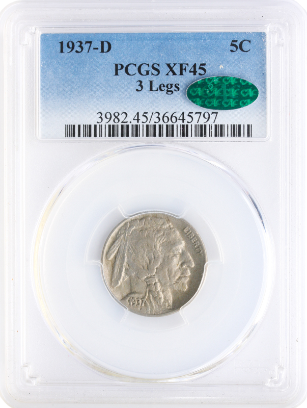 1937-D Buffalo Nickel 3 Legs PCGS XF45 CAC