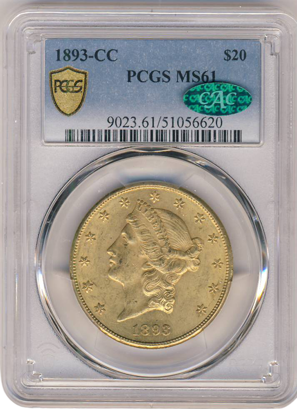 1893-CC $20 Liberty PCGS MS61 CAC