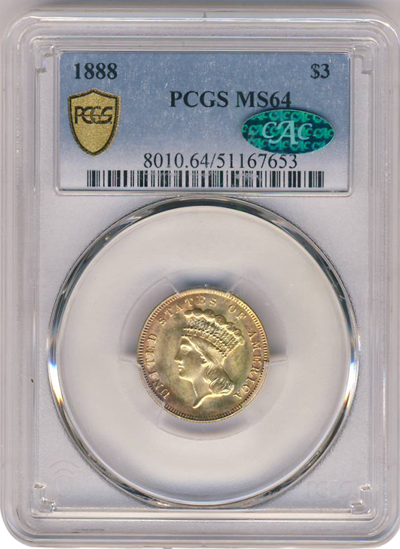 1888 $3 Gold PCGS MS64 CAC