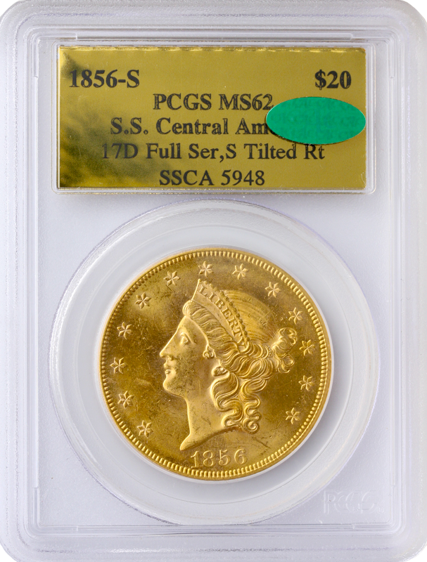 1856-S $20 Liberty SSCA Full Serif S Tilted Right PCGS MS62 CAC